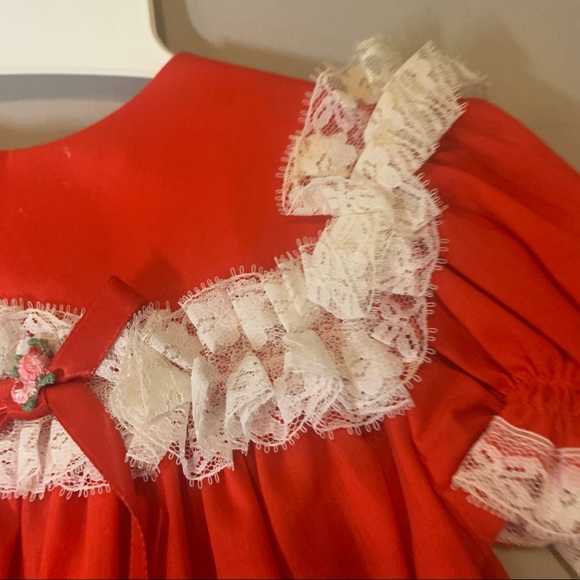 Vintage Bryan Red & White Lace Ruffle Dress & Bloomers Set - Picture 3 of 8
